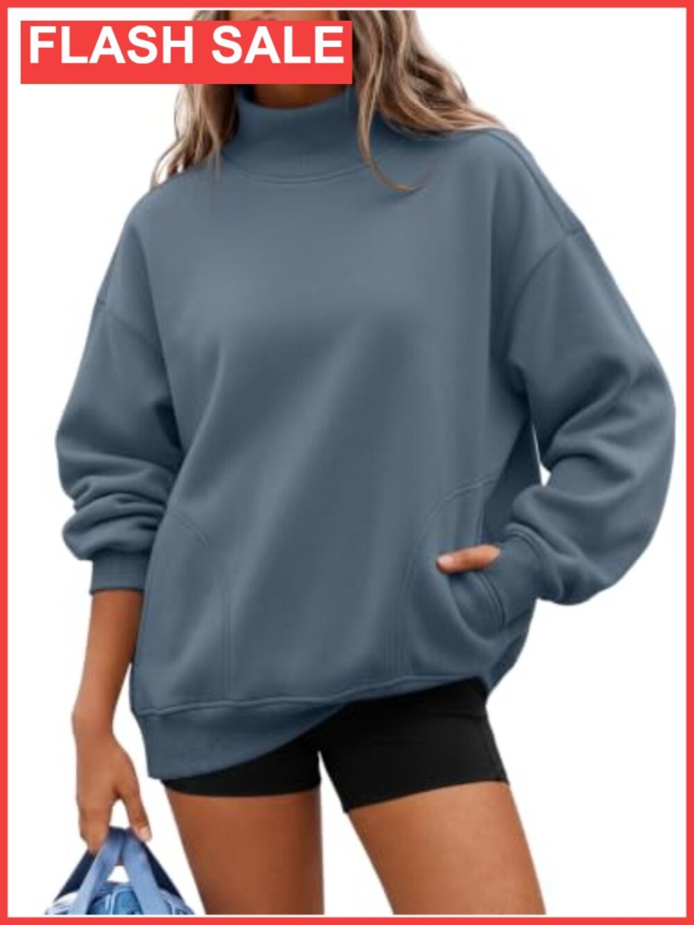 Oversized Mock Neck Sweatshirt Cotton Poly Fleece Lined Pullover